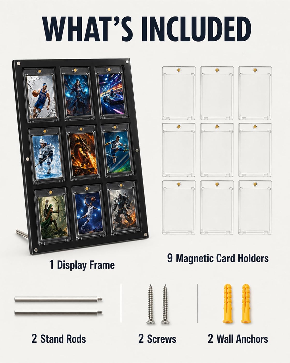 Acrylic Trading Card Display Frame - Wall Mount & Stand for 9 Cards | UV Protection for Sports & Gaming Collectibles