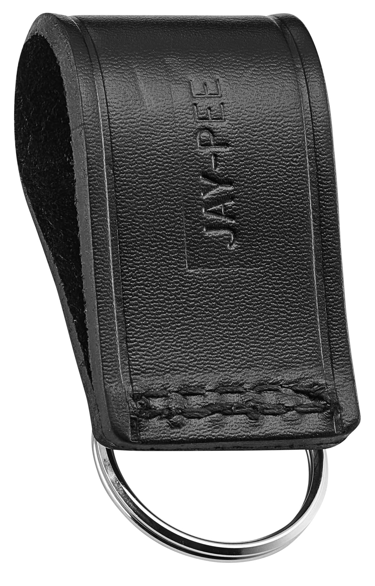 JAY-PEE Black Leather Duty Belt Key Holder, Officer Accessory, Law Enforcement Ring Carrier, Tactical Belt Loop Keychain Security with 1 Chrome Detachable Key Ring Safety Hook for up to 2.25" Belts