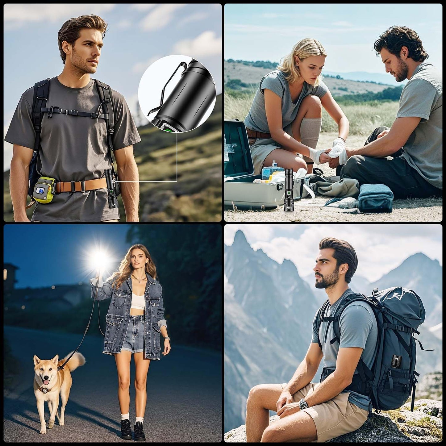JAY-PARK High Lumen Flashlight - 100000 Lumens, Rechargeable 5000mAh with LCD Display, Zoomable Long Beam (3000m), IP67 Waterproof, 5 Modes & Belt Clip - for Camping, Dog Walking