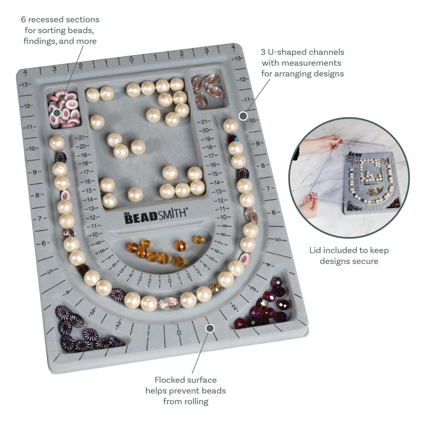 The Beadsmith Bead Board with Cover, Grey Flocked