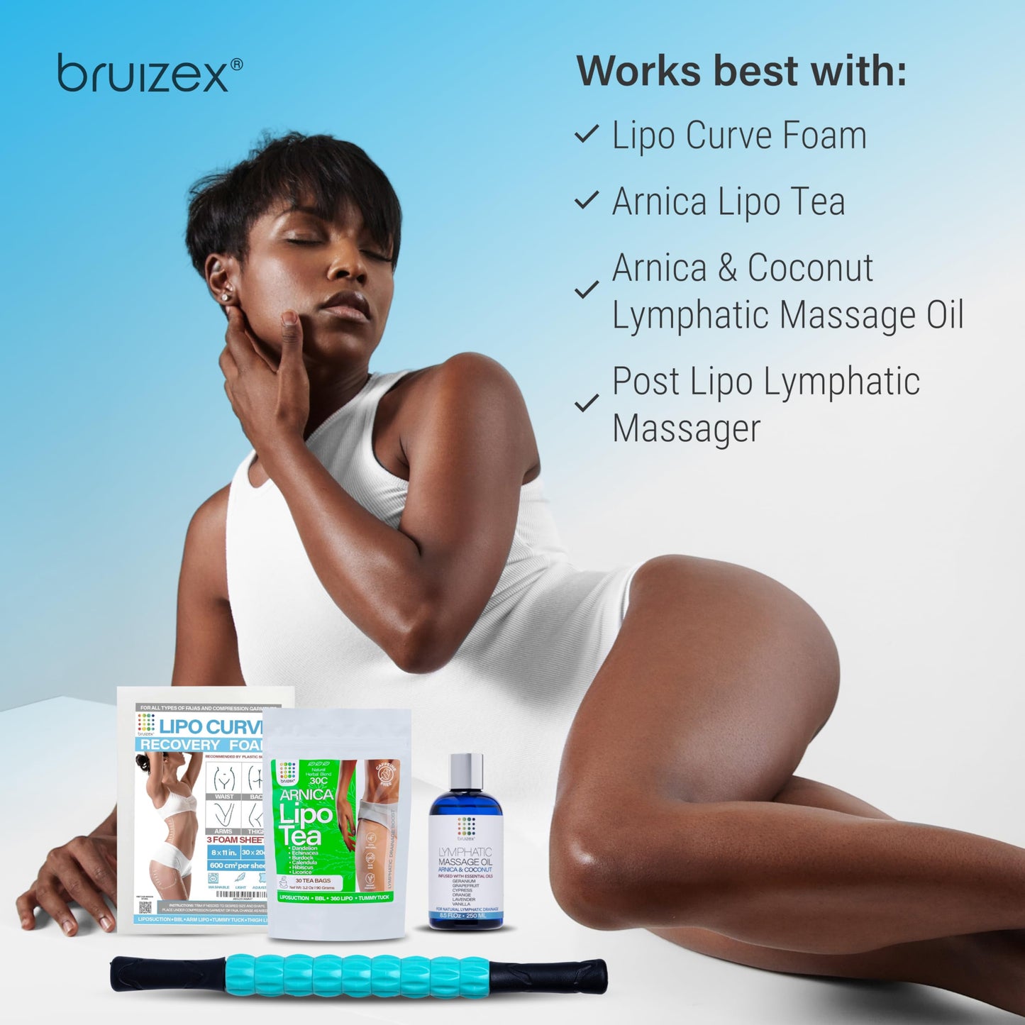 Bruizex Lipo Curve Post Surgery Compression Abdominal Board, Ab Board Post Tummy Tuck, BBL, & Liposuction, Compatible with Faja & Compression Garments, Use with Lipo Foam Pads & Lymphatic Massage Oil