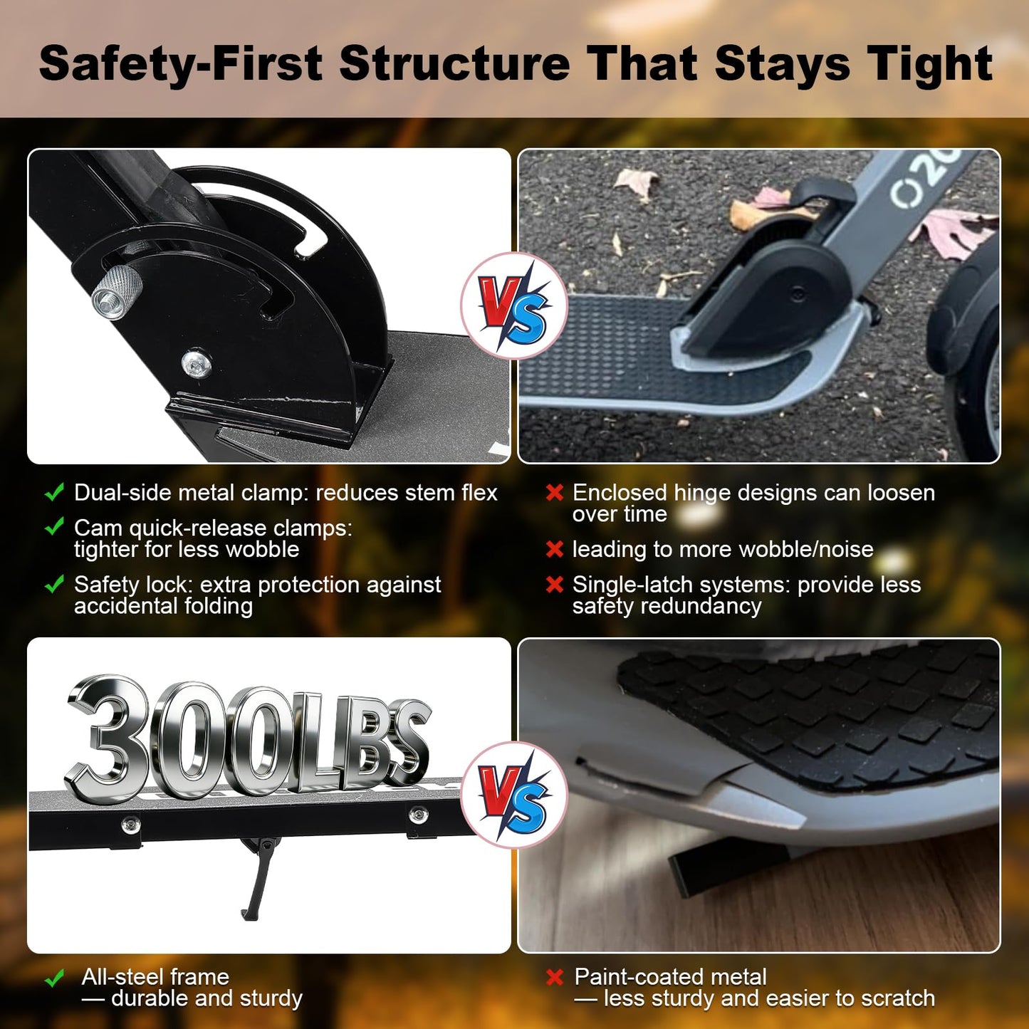 Kick Scooter Scooters for Kids Teens Adults - Heavy Duty Folding Scooters,Non-Slip Large Deck,Portable for Travel,Adjustable for 5-8 8-12 6+ Year Old Age Boys Girls Up to 300 Lbs - Black