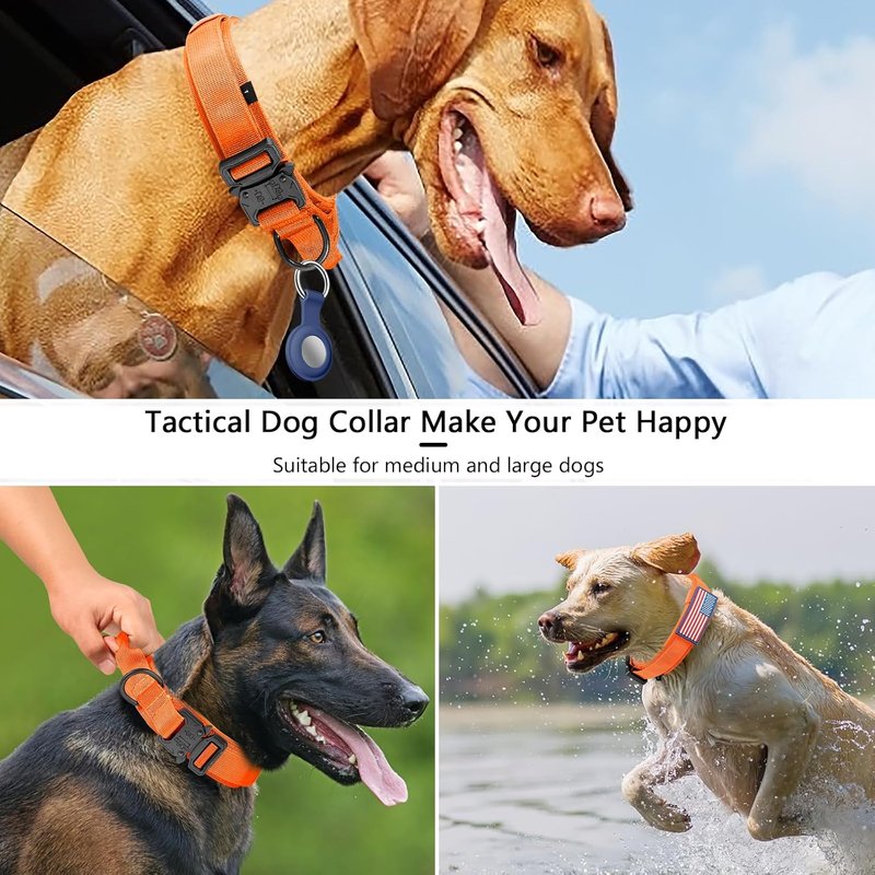 Tactical Dog Collar - Adjustable Military Nylon with Control Handle & Heavy Metal Buckle | Medium & Large Dogs (Orange, S)