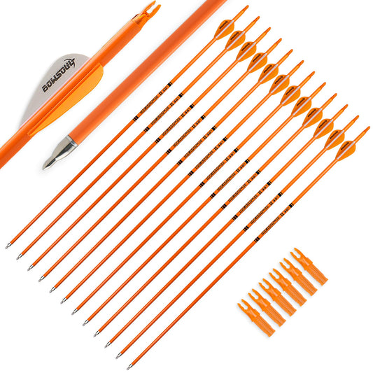 BOWSOUL Carbon Arrow Archery 30inch Bright Colors Hunting Target Practice Arrows for Compound & Recurve Bow Spine 500 with Removable Tips (Pack of 12) (Bright Orange)