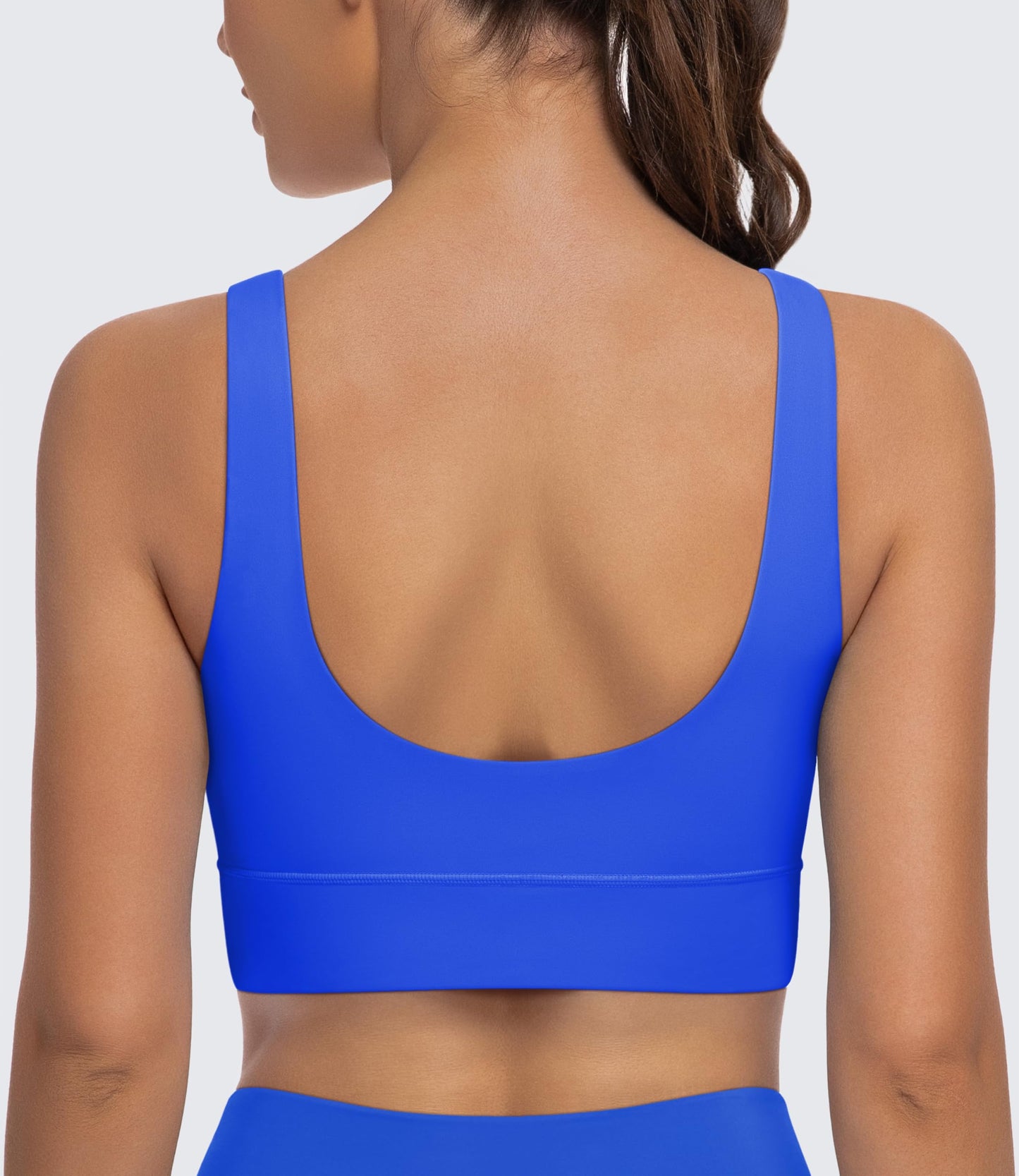 MIRITY 3-Pack Scoop Neck U Back Sports Bras for Women - Low Impact Padded Workout Yoga Crop Top Black White Blue Large