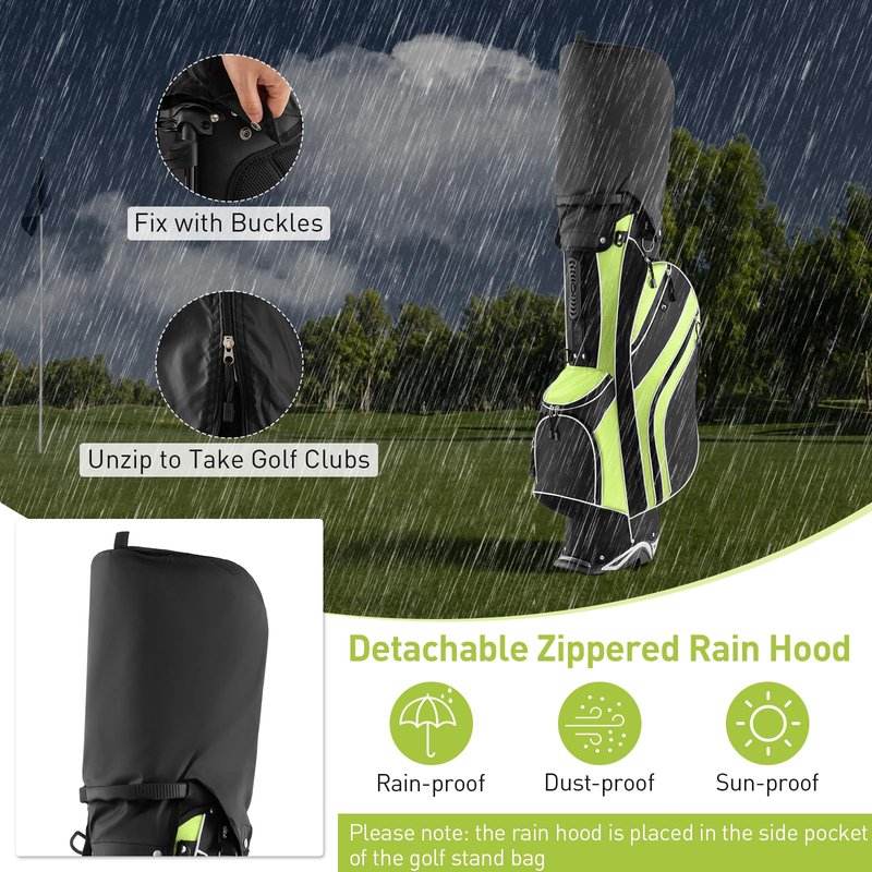 SPORFIT Golf Stand Bag with 6 Way Dividers, Lightweight Golf Club Bag w/ 8 Pockets, Rain Hood, Ergonomic Straps, Portable Golf Bag for Men Women (Green)