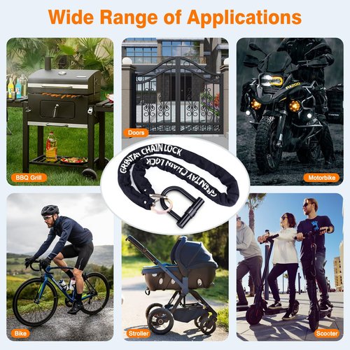Bike Chain Lock, 5.25 Feet/160cm Heavy Duty Anti Theft Bicycle Chain Lock 0.6inch/15mm Thick Cut Proof Security Bike Locks with Keys for Bike, Motorcycles, Scooter, Stroller, Gate, Fence