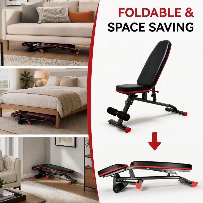 Fitvids Heavy Duty Adjustable and Foldable Utility Weight Bench for Upright, Incline, Decline, and Flat Exercise,Midnight