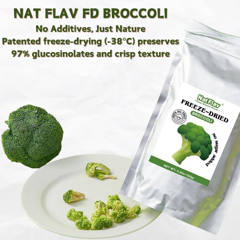 Nat Flav Freeze Dried Broccoli | 5.3oz | 100% Natural Broccoli | No Sugar & Additives | Non-GMO & Vegan Friendly | Healthy Snacks for Kids or Adults | Freeze Dried Backpacking & Camping Food