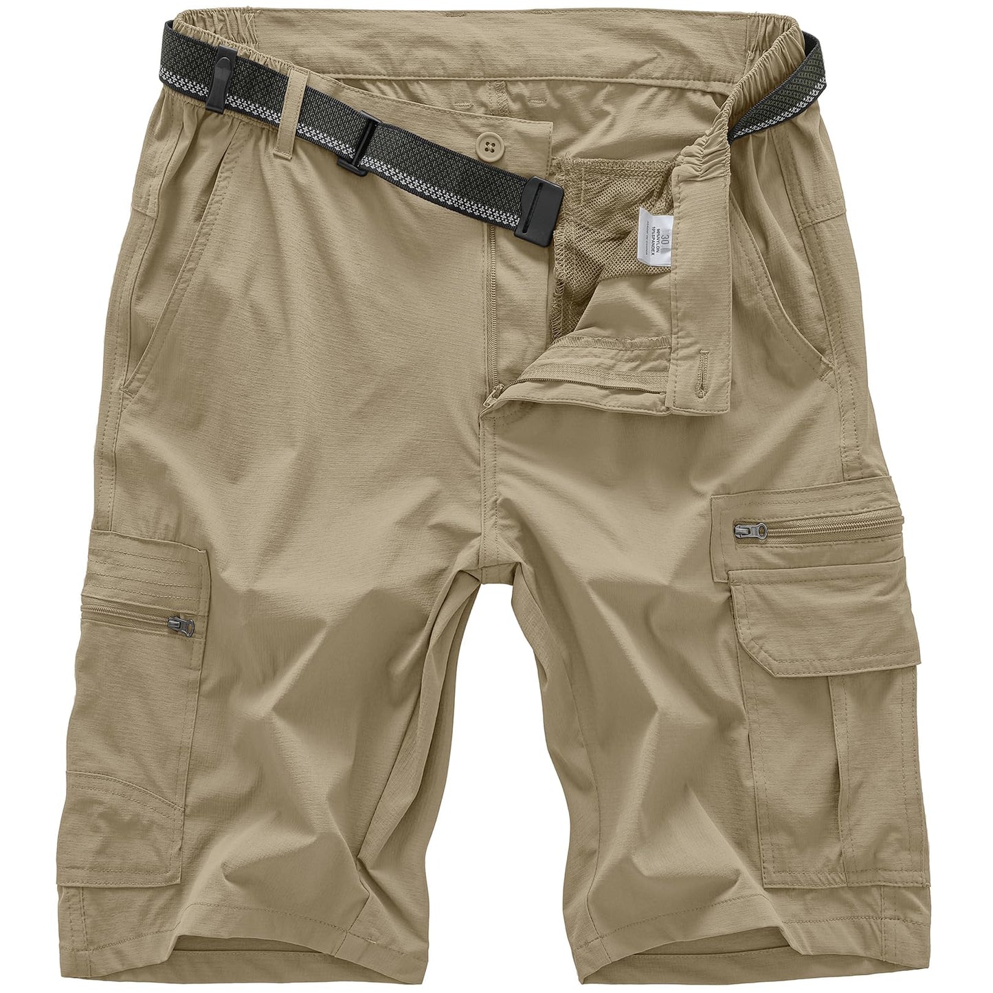 Jessie Kidden Mens Outdoor Casual Expandable Waist Lightweight Water Resistant Quick Dry Fishing Hiking Shorts #6222-Khaki,34