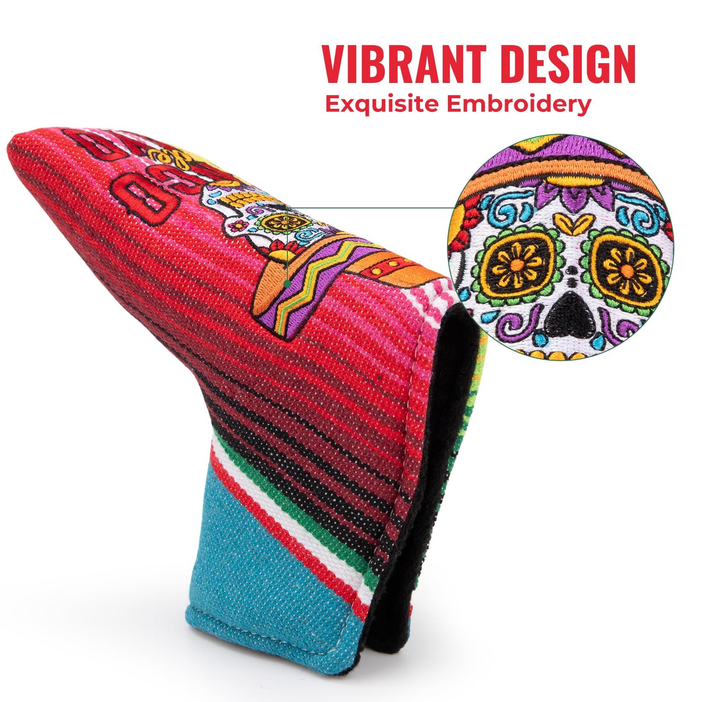 Golf Blade Putter Cover, Golf Blade Covers with Strong Magnetic Closure, Colorful Skull Design Putter Head Cover Durable Canvas Material Blade Putter Headcover