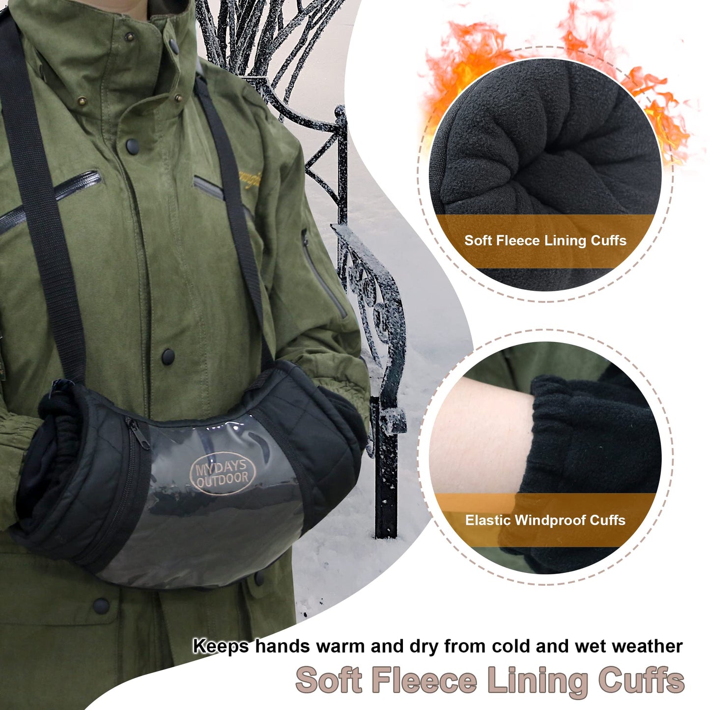 MDSTOP Outdoor Football Hand Warmer Muff Fits for Hunting, Fly Fishing, Camping, Hiking (New Black)