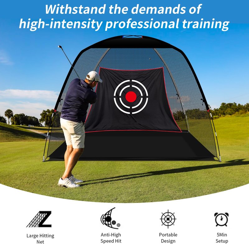 KAIDIDA Golf Hitting Net Portable: 12x7 FT Quick Set Up Driving Training Equipment for Backyard Garage Gift with Target Tee Cap Turf Ball