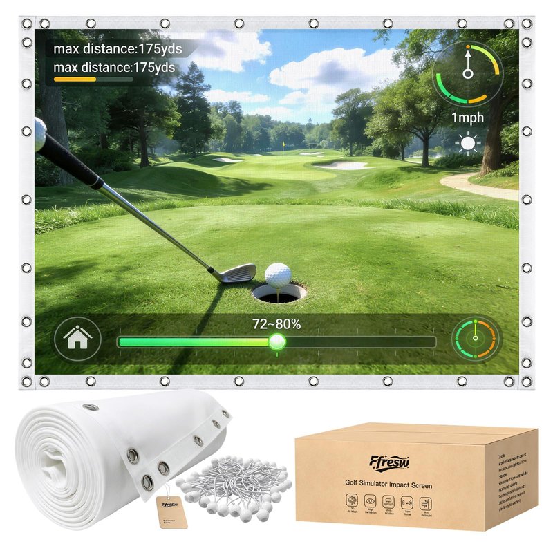 FFRESW Golf Simulator Impact Screen for Home & Garage Training, Indoor Practice Screen, 3-Layer Hitting Screen with HD Visuals for Enclosure and Net,Track Launch Monitor Projector Screen for Man