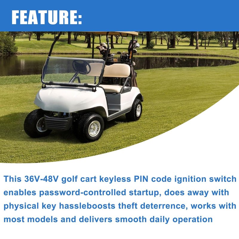 WFLNHB 36V-48V Golf Cart Keyless Ignition Switch PIN Code Key Replacement for EZGO Club Car Yamaha Starter Switch with Electric Meters Digital Battery