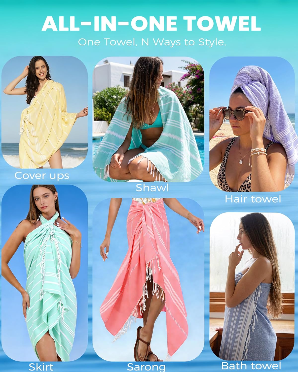 Oversized Turkish Beach Towels - Quick Dry, Sand-Free | Extra Large XL Pool & Travel Essentials