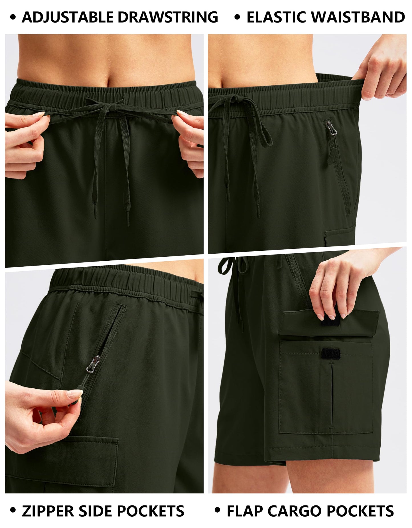 SANTINY Women's 5''/ 7''/9'' Hiking Cargo Shorts(Army Green_XS)