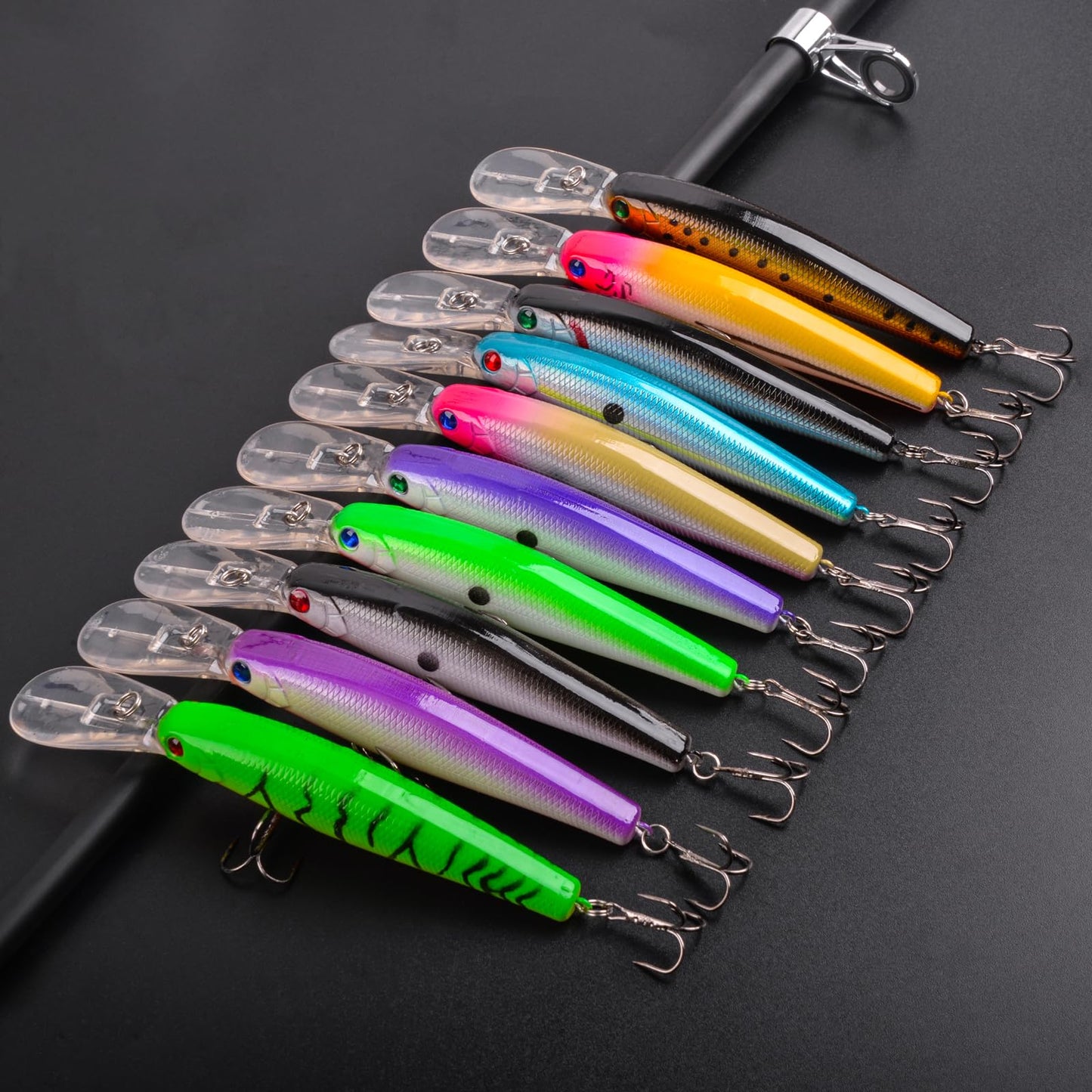 Fishing Lures Kit 10pcs Hard Bait Minnow Deep Diving Swimbait Life-Like Walleye Lures for Bass Trout Pike Freshwater Saltwater Fishing Bait