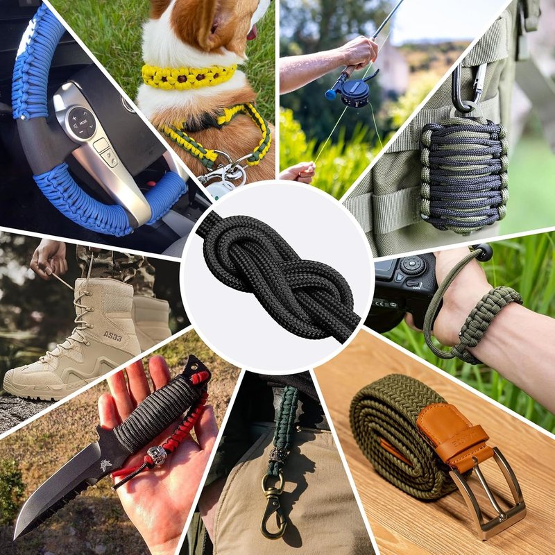 1200 Paracord Rope - 4.4mm 14 Strand Nylon Utility Cord for Camping, DIY Projects & Fishing | Black 200FT