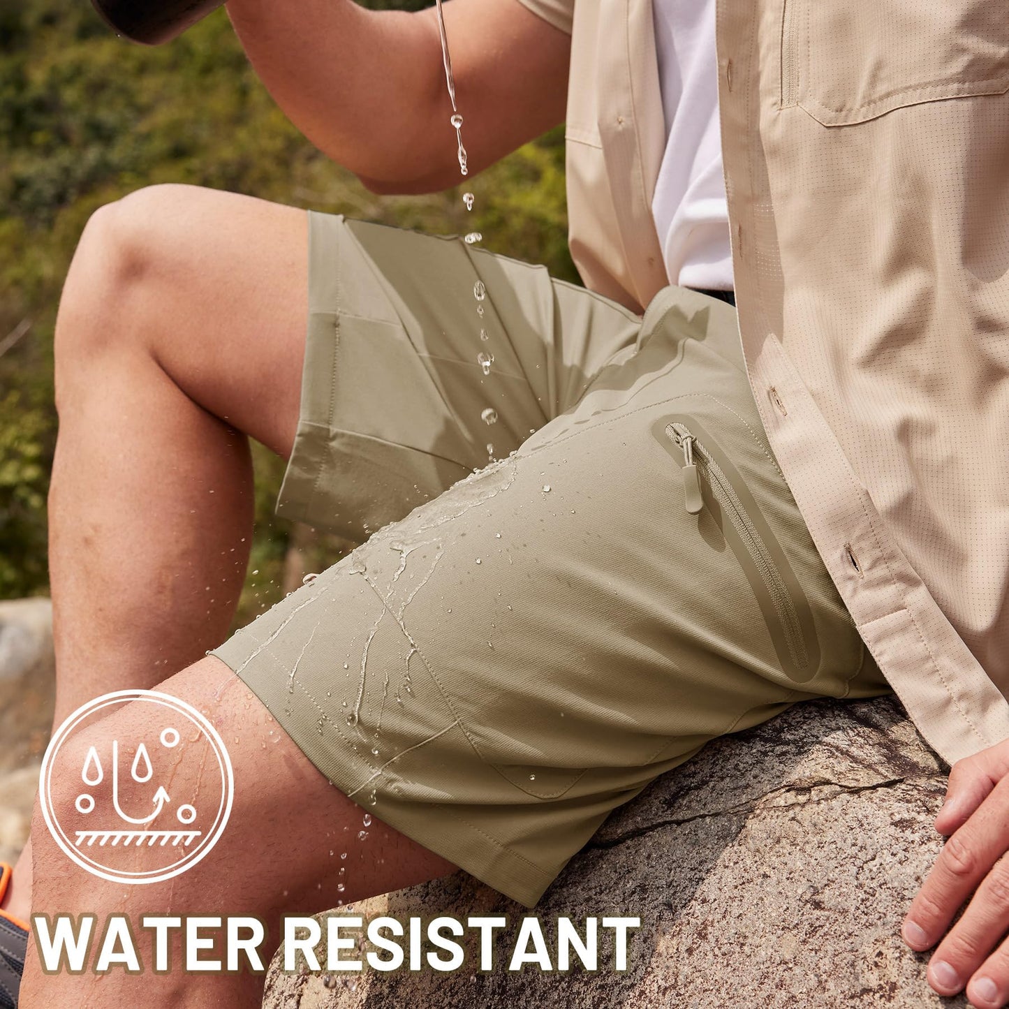TACVASEN Mens Hiking Cargo Shorts 10 Inch Inseam Dry Fit Water Resistant Casual Summer Khaki Shorts with Zipper Pockets for Outdoor Golf