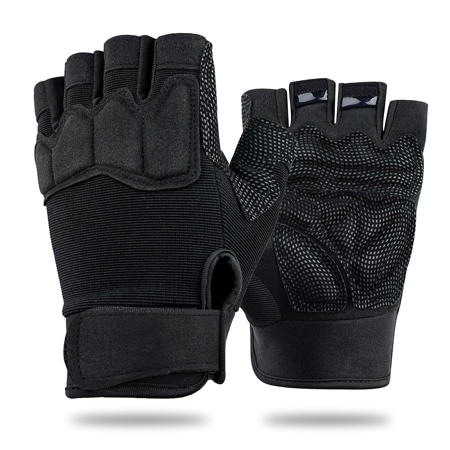 FIORETTO Fingerless Gloves for Men, Breathable Grip Palm Gloves for Motorcycle Riding, Driving, Cycling, Exercise, Workout, Climbing, Hiking and Outdoor Activities Black Medium
