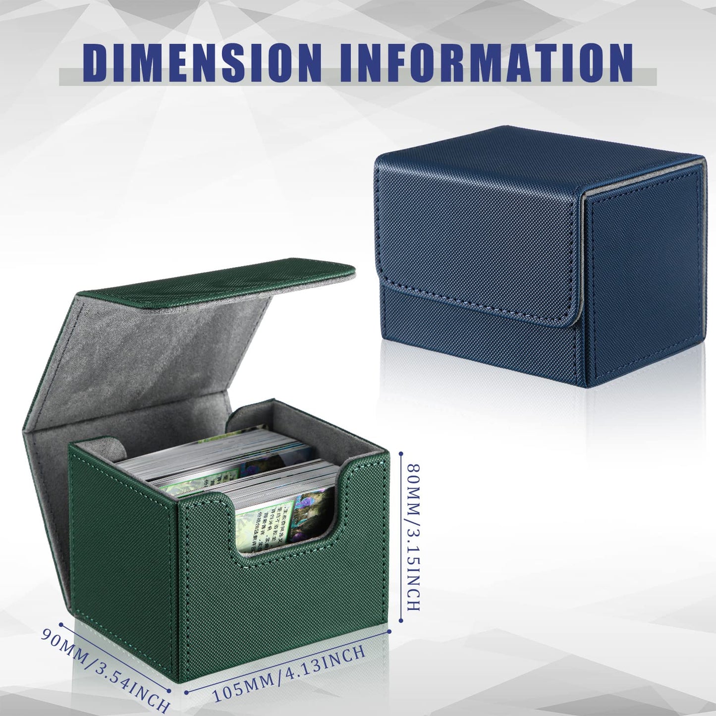 Weewooday 2 Boxes Leather Deck Card Boxes Large Size Fit 100 Plus Sleeved Cards Deck Game for Collectible Playing Compatible with Mtg Tcg(Horizontal,Green, Blue)