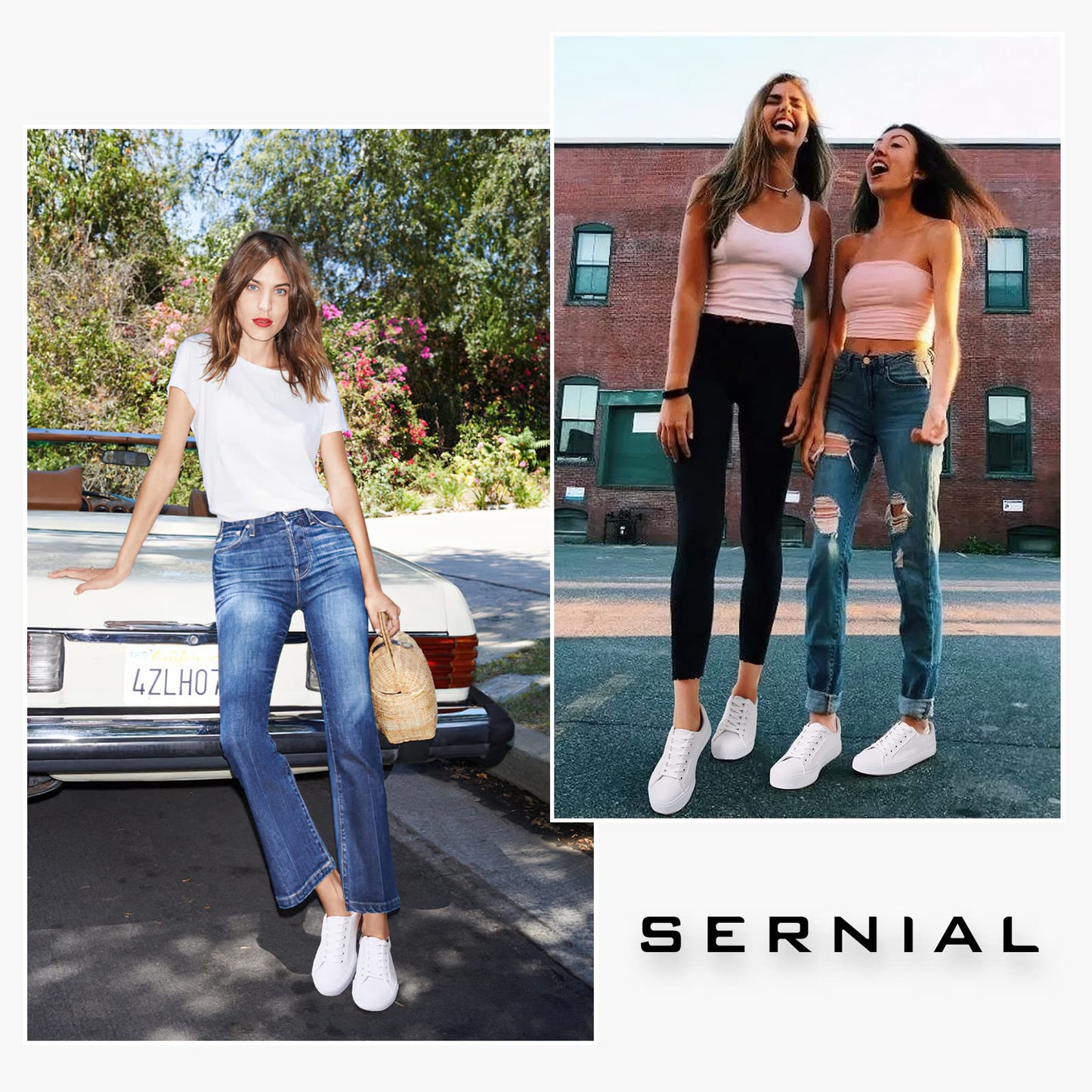 SERNIAL Women's White Tennis Shoes PU Leather Sneakers Casual Walking Shoes for Women(White,US9)