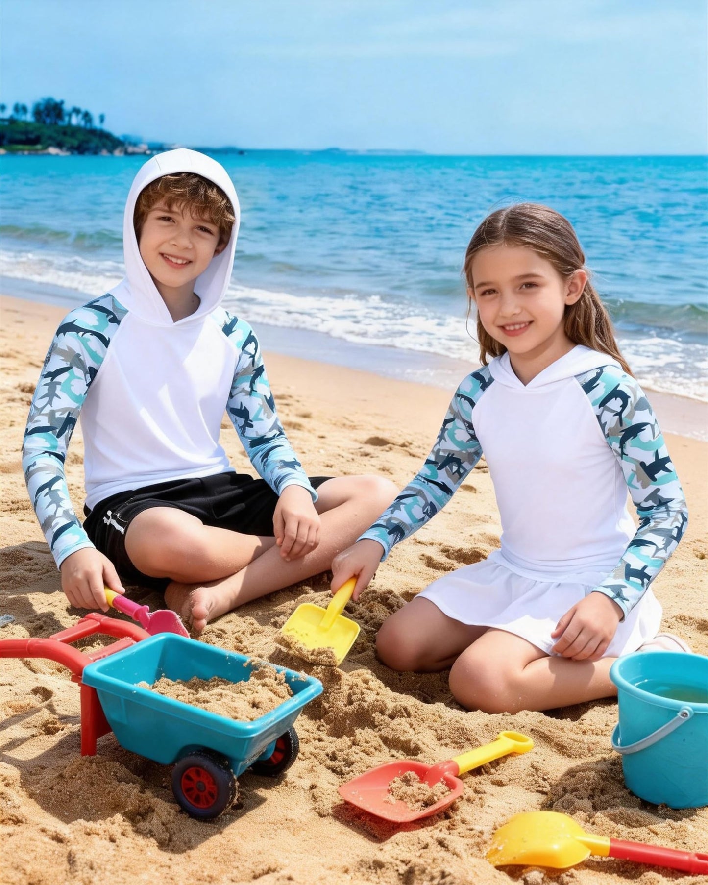 DRONIRING Boys Rash Guard Swim Hoodie, UPF 50+ UV Sun Protection Long Sleeve Fishing Shirt, Kids Youth SPF Water Shirts