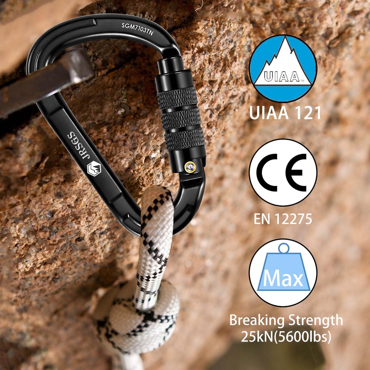 JRSGS Climbing Carabiner 25KN Large Carabiner Clip Auto Locking Carabiner Obtained UIAA Certification Heavy Duty Carabiners Suitable for Rock Climbing, Camping, Gym,Rescue