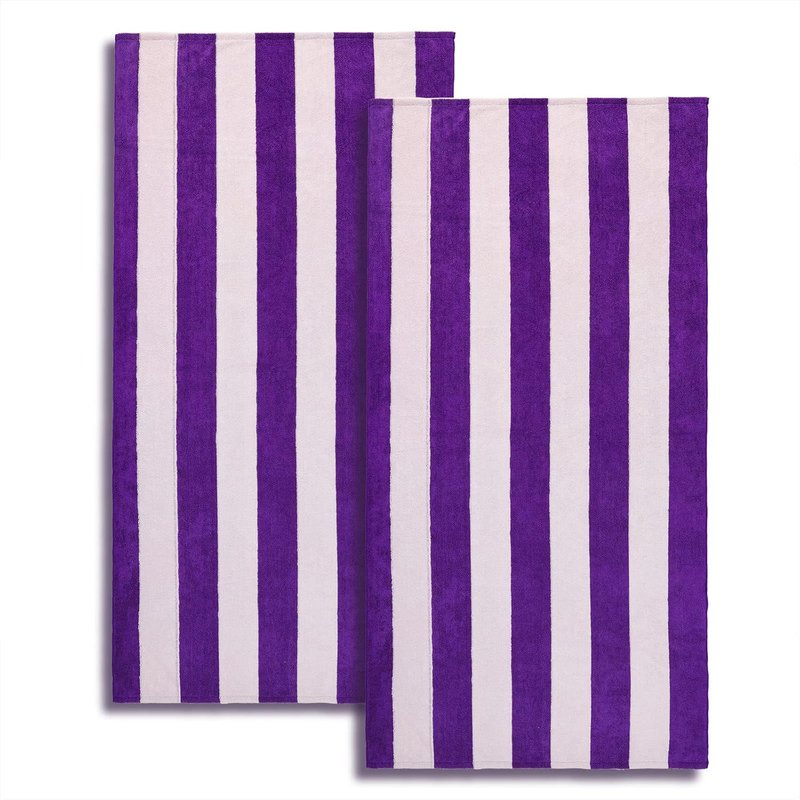 Large Microfiber Beach Towels Set - Quick Dry Cabana Striped | 2-Pack, Purple, 30" x 60" - Lightweight & Highly Absorbent