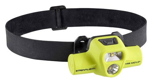 Streamlight 61460 USB HAZ-LO 250-Lumen Intrinsically Safe Headlamp with 120V AC Charging System, Elastic Head Strap, Rubber Hard Hat Strap, and 3M Dual Lock Fasteners, Yellow
