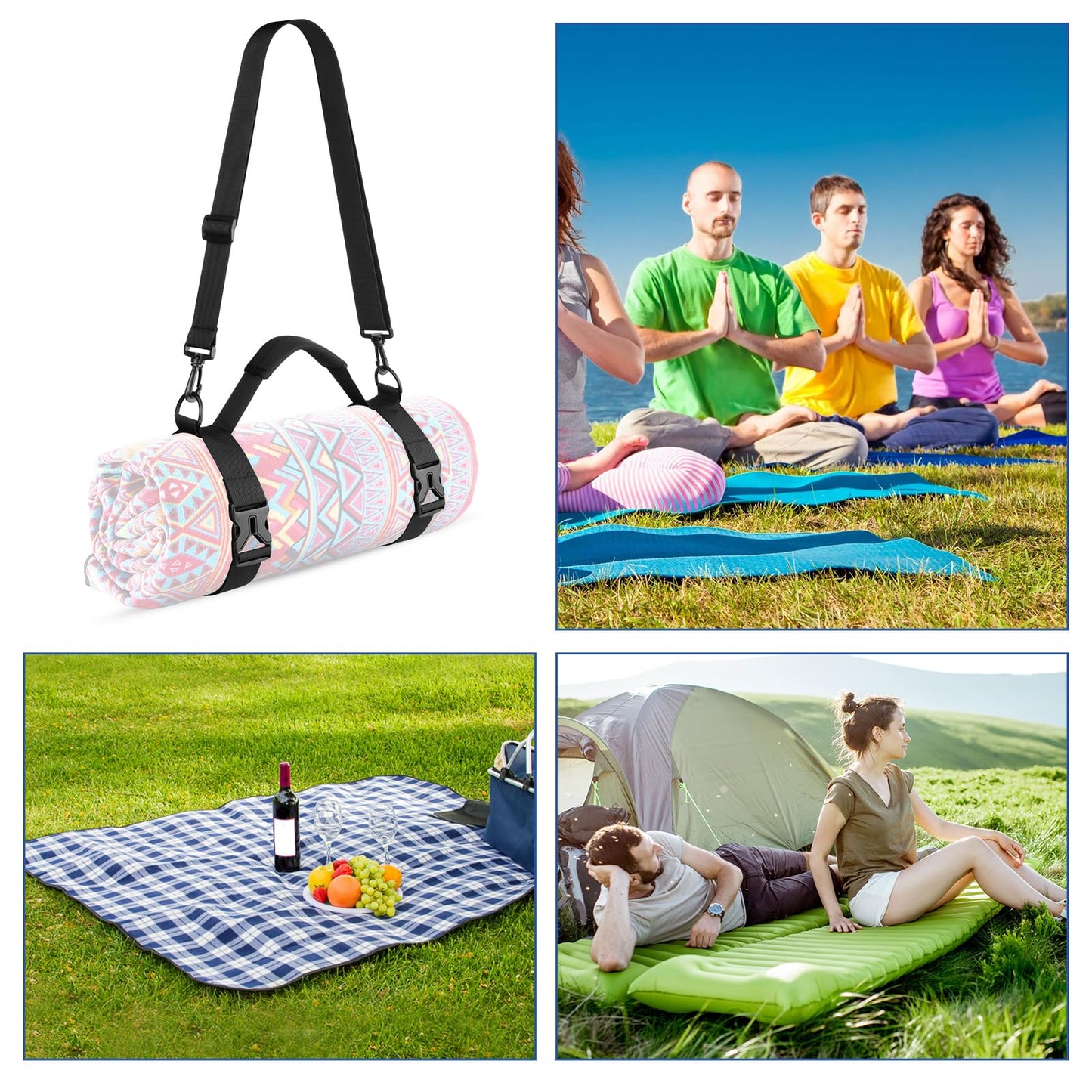 Cosmos Portable Yoga Mat Strap Mat Sling Picnic Blanket Strap with Adjustable Shoulder Strap & Handle for Festivals Picnics Camping Motorcycle Bedroll Pilates