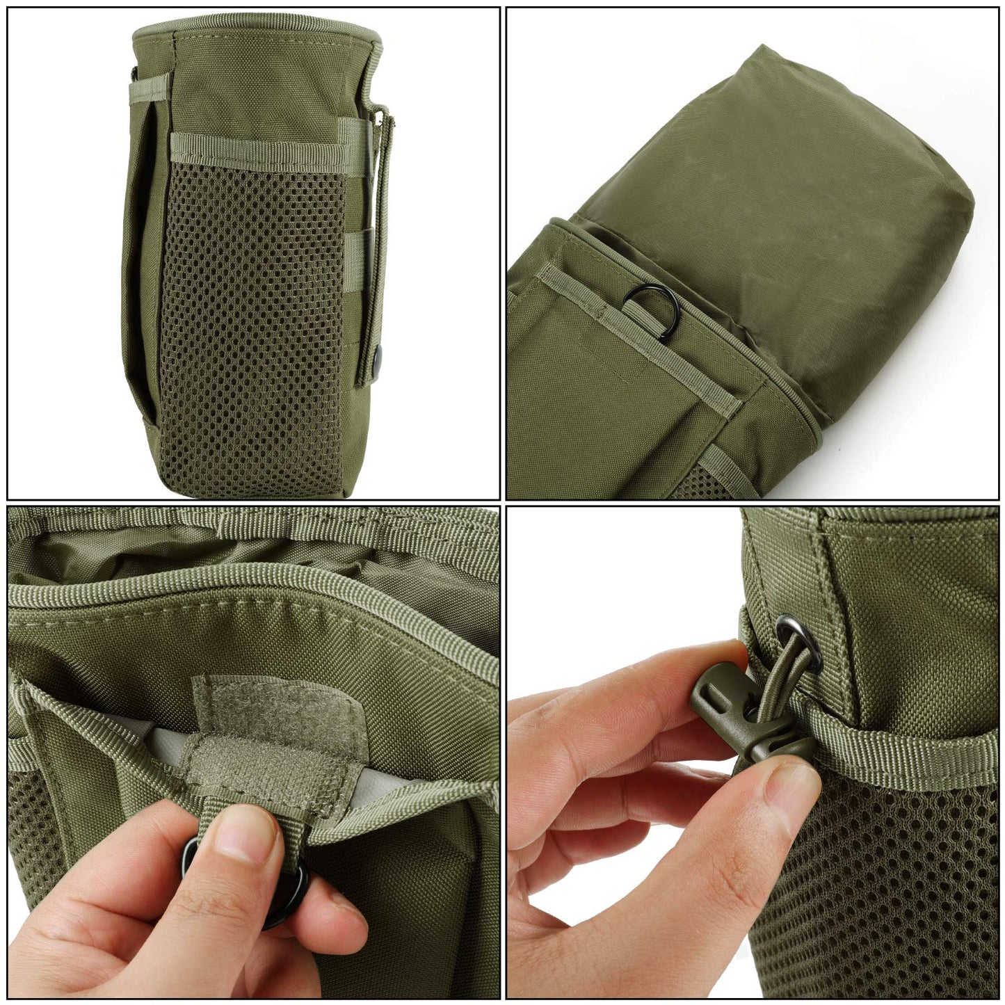 FRTKK Tactical Molle Drawstring Magazine Dump Pouch Outdoor Ammo Pouch, Adjustable Military Utility Belt Fanny Hip Holster Bag (2 Pack-Army Green)