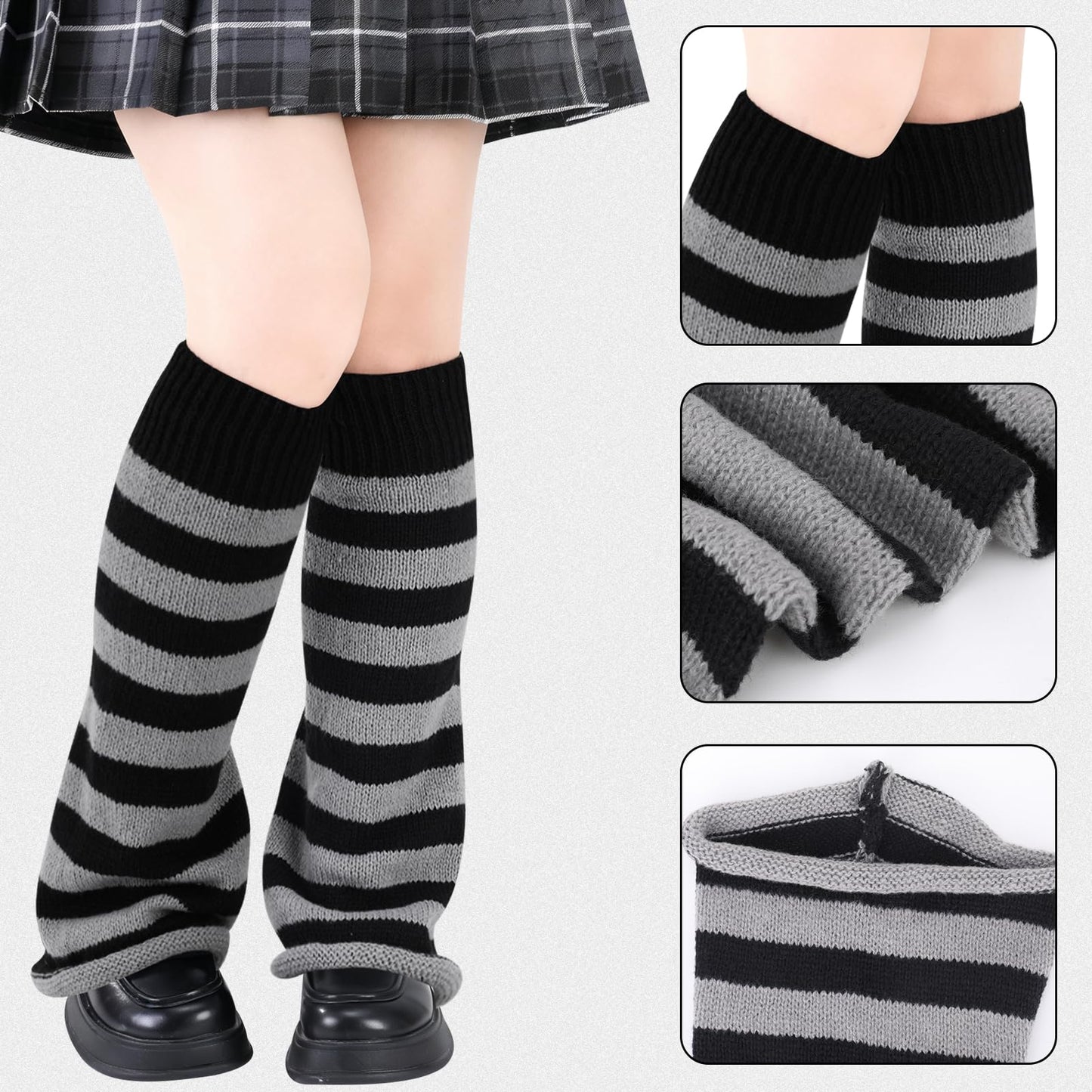 Zhamate Y2K Striped Crochet Beanie Hats Set Cat Beanie Accessories with Arm and Leg Warmers Necklaces Star Earrings for Women