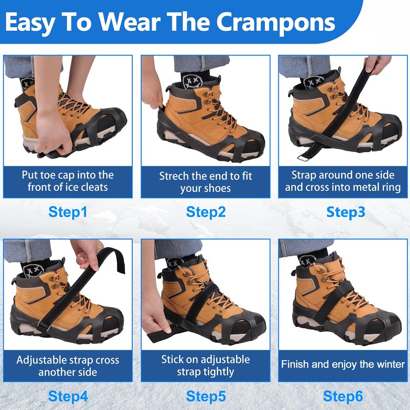 Ice Cleats Tungsten Crampons, Anti Slip Shoes Grippers with Reflective Heel, Ice Snow Cleats for Shoes and Boots Men Women Slip-on Overshoes Stretch Footwear, Size XL