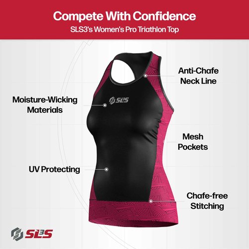 SLS3 Triathlon Top Women - Sleeveless Tri Top Women - Comfortable & Great Fit Triathlon Shirts or Singlet, No Shelf Bra (Black/Tropical Camo, Large)