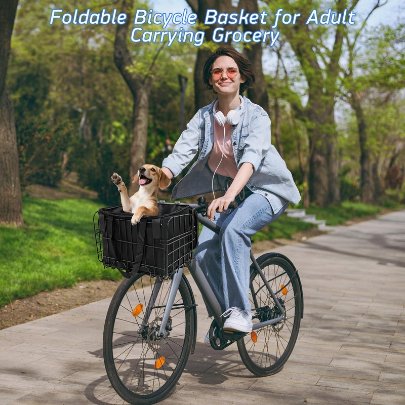 Yezmo Bike Basket, Bike Basket Front with Portable Waterproof Liner Bag Ebike Basket Accessories for Women Men Carrying Small Pet Dogs, Fruit & Grocery