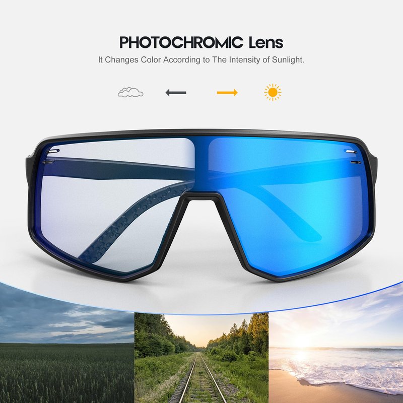 YOZISS Photochromic Sports Glasses for Men & Women – Lightweight Cycling Sunglasses with UV400 Protection, Adjustable Nose Pads, TR90 Frame – for MTB, Running, Baseball, Outdoor Activities (Blue)