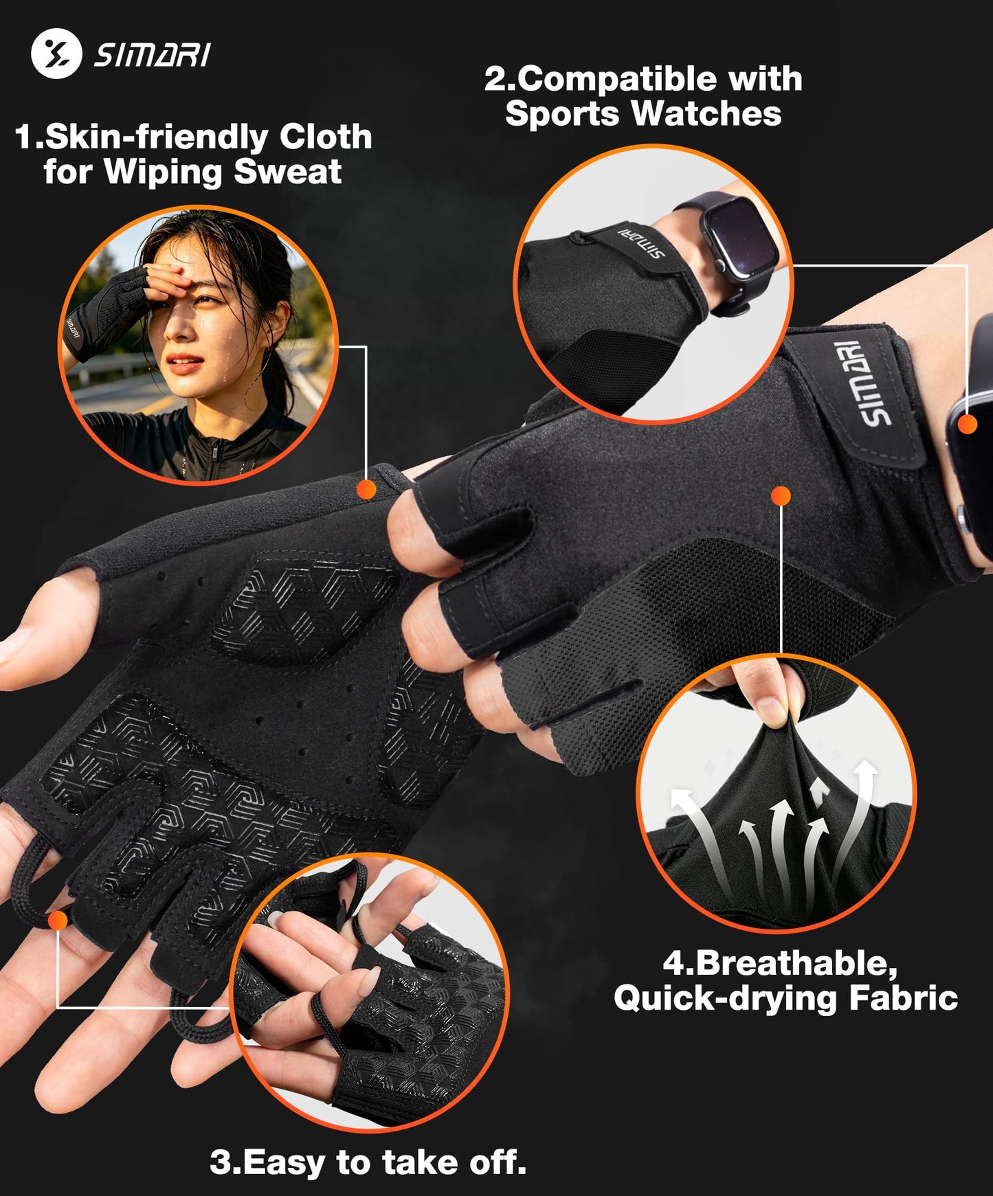 SIMARI Gel Pad Cycling Gloves with Cushion/Grip/Breathable, Workout Bike Gloves for Men Women Biking, Mountain Biking, Fitness, Gym Exercise, Weight Lifting Training, Yoga, Pilates (Black, L)
