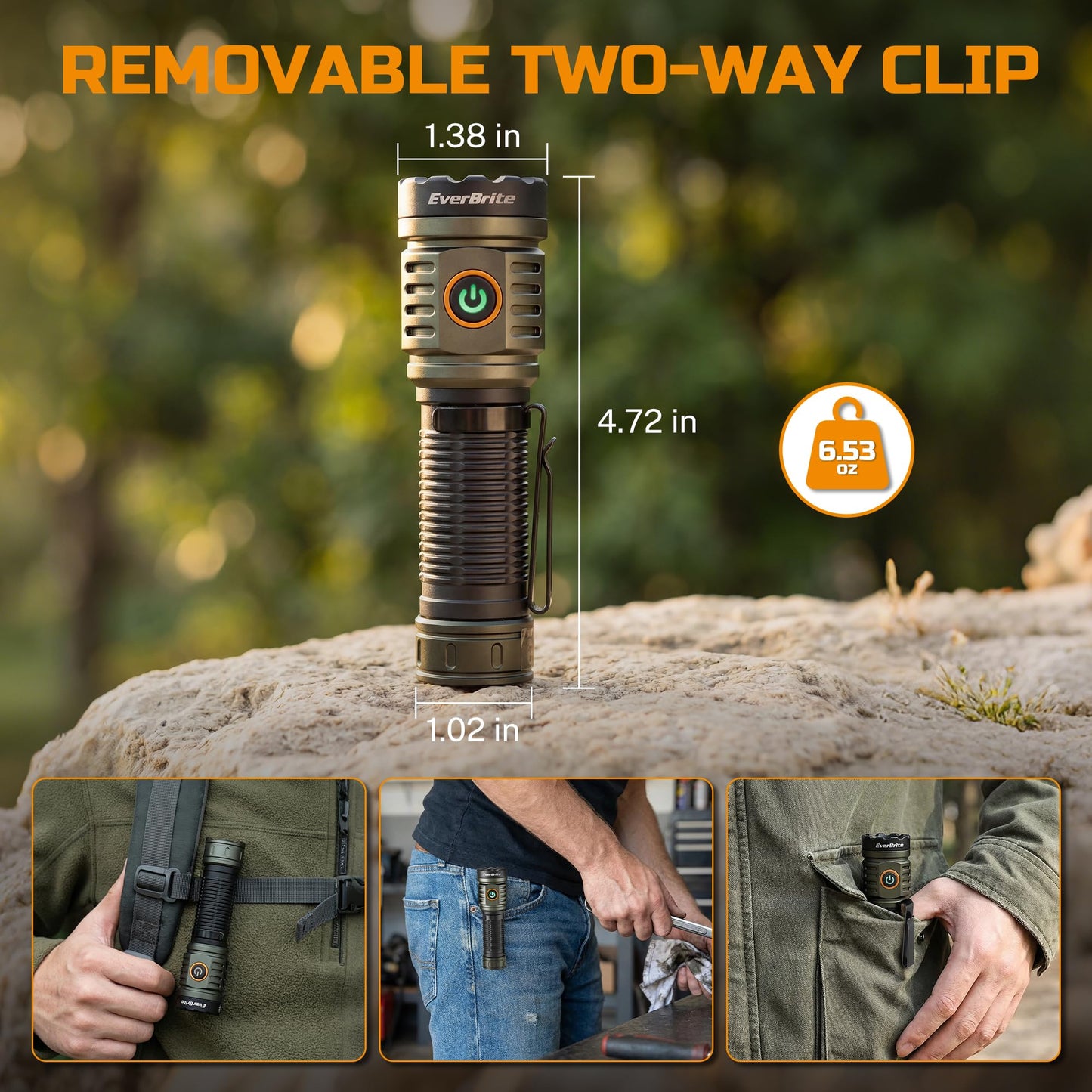 EverBrite 2000LM Rechargeable LED Flashlight, Super Bright Pocket EDC Flashlight with Magnetic Base, 6 Modes & Memory Function, Waterproof Aluminum Flash Light for Camping, Emergency, Power Outage