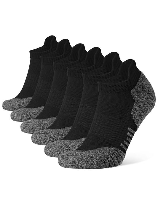 CLOSEMATE Mens Ankle Athletic Running Socks Cushioned Anti-Blister Low Cut for Sports 6 Pairs(6Black, Size L)