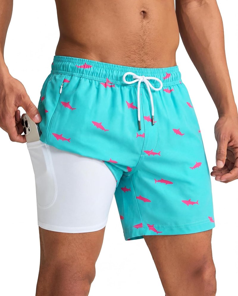 Men's Swim Trunks with Compression Liner - Quick Dry Bathing Suit with Zipper Pockets | 5-Inch No-Chafing Shorts