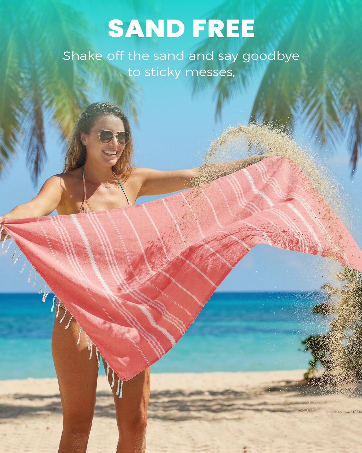 4 Pack Turkish Beach Towels Vacation Essentials Pool Towel for Women Birthday, Teacher Appreciation Thank You Gifts, Mothers Days Bridesmaid Bride Girlfriend Friendship Sister 40th Retirement Gift