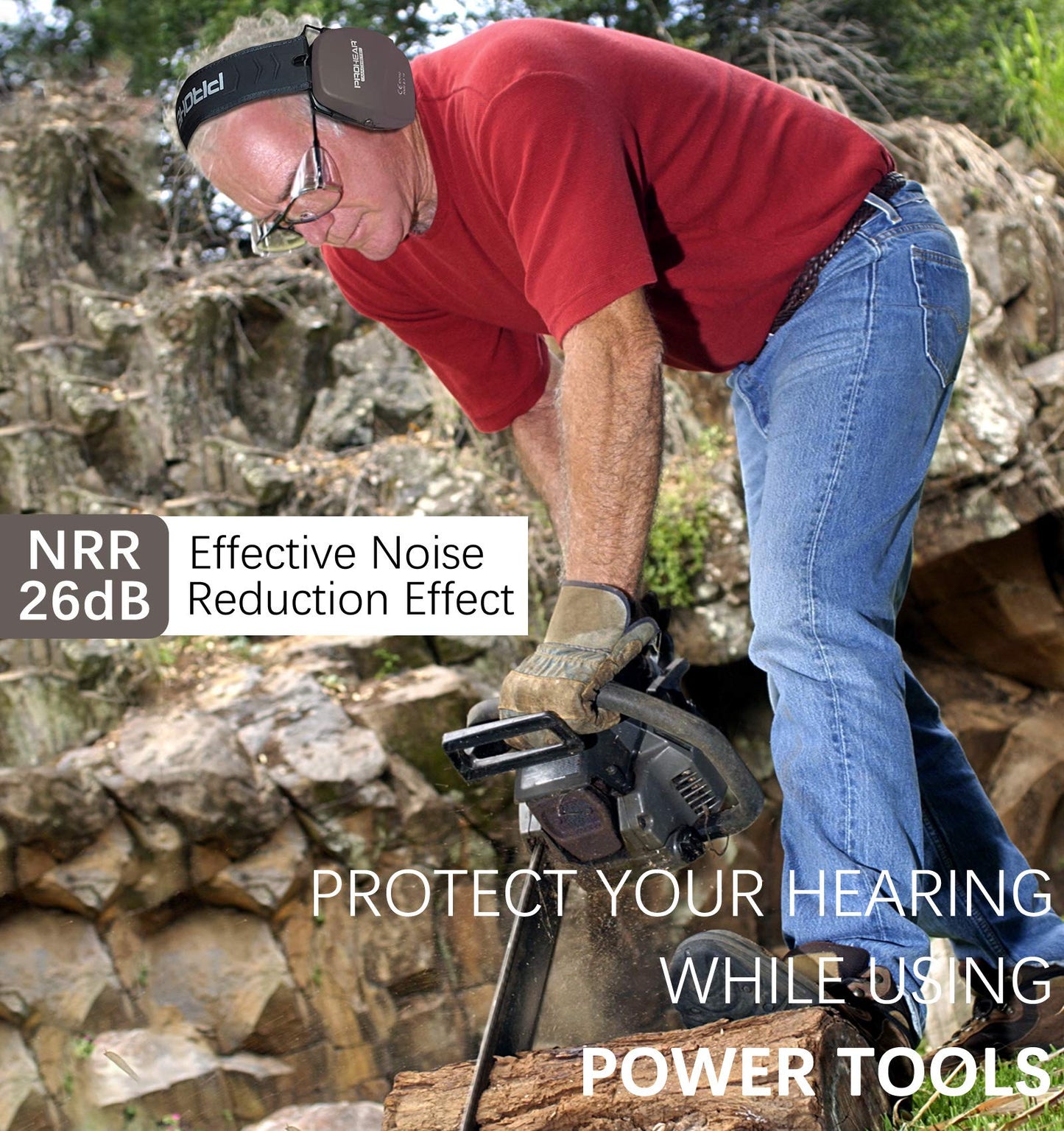 PROHEAR 016 Ear Protection Safety Earmuffs for Shooting, NRR 26dB Noise Reduction Slim Passive Hearing Protector with Low-Profile Earcups, Compact Foldable Ear Defenders for Gun Range, Hunting (Brown)