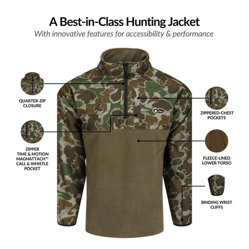 Drake Waterfowl 1/4 Zip Refuge Eqwader Drake Old School Green Small