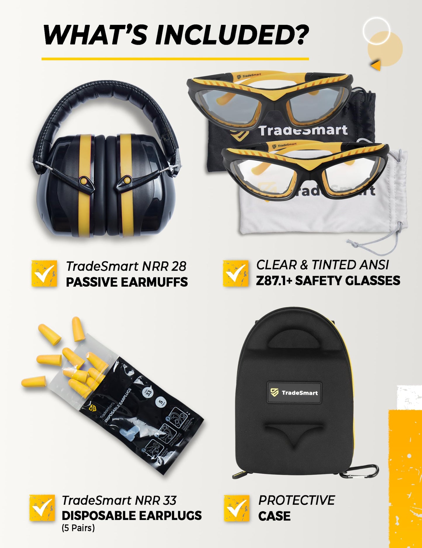 TradeSmart All-in-One Shooting Ear Protection - Comfort+ NRR 28 Earmuffs, Glasses & Earplugs + Carry Case