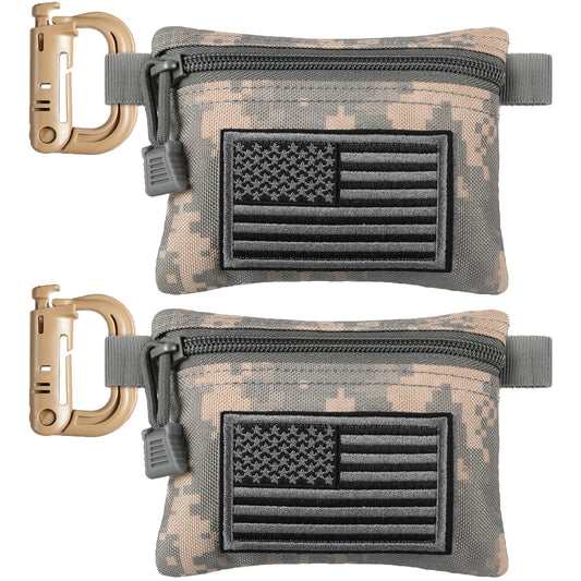 FRTKK 2 Pack Tactical Compact EDC Pouches, Military Molle Utility Pouch Organizer Pouch, Coin Purse Keychain Pocket Credit Card Holder Waist Pack (Army Green 2)