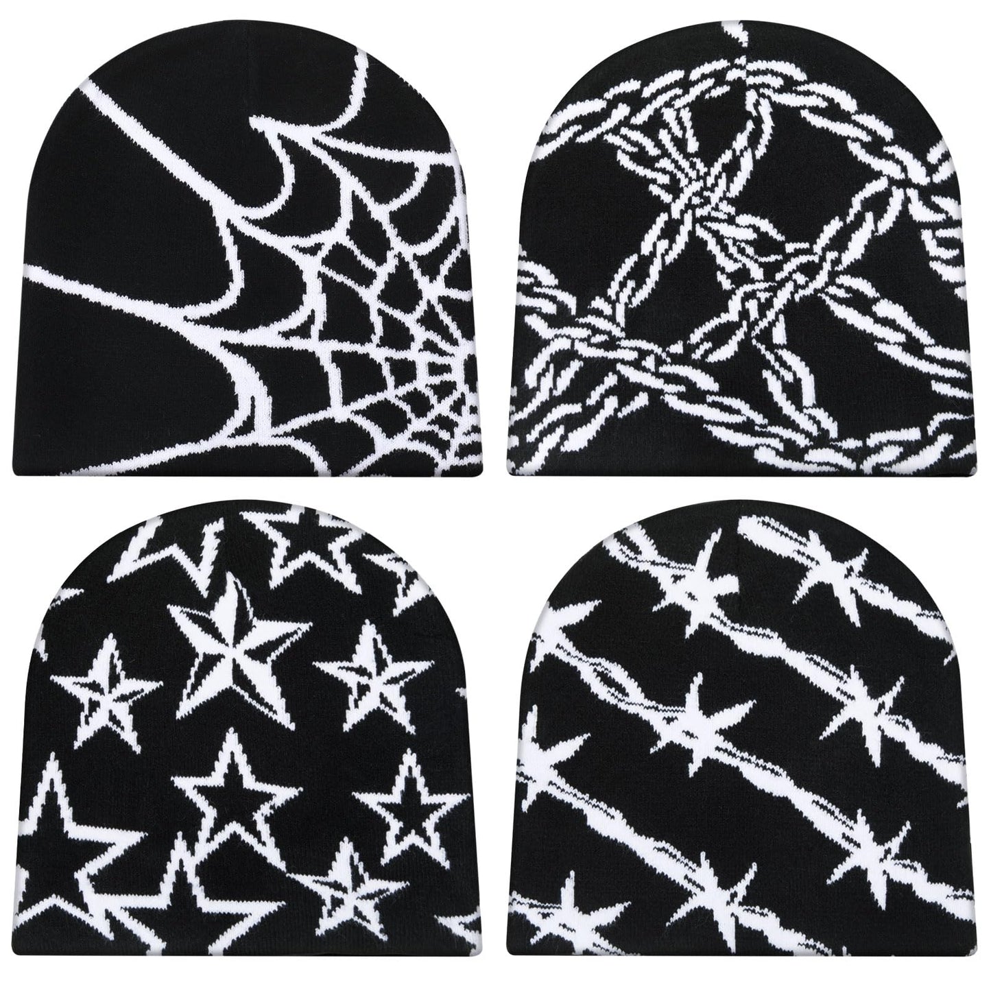 Ramede 4 Pcs Y2k Beanie - Double Sided Graphic Beanies for Men and Women, Acrylic Knitted Y2k Hats Accessories(Knitting,Diverse)