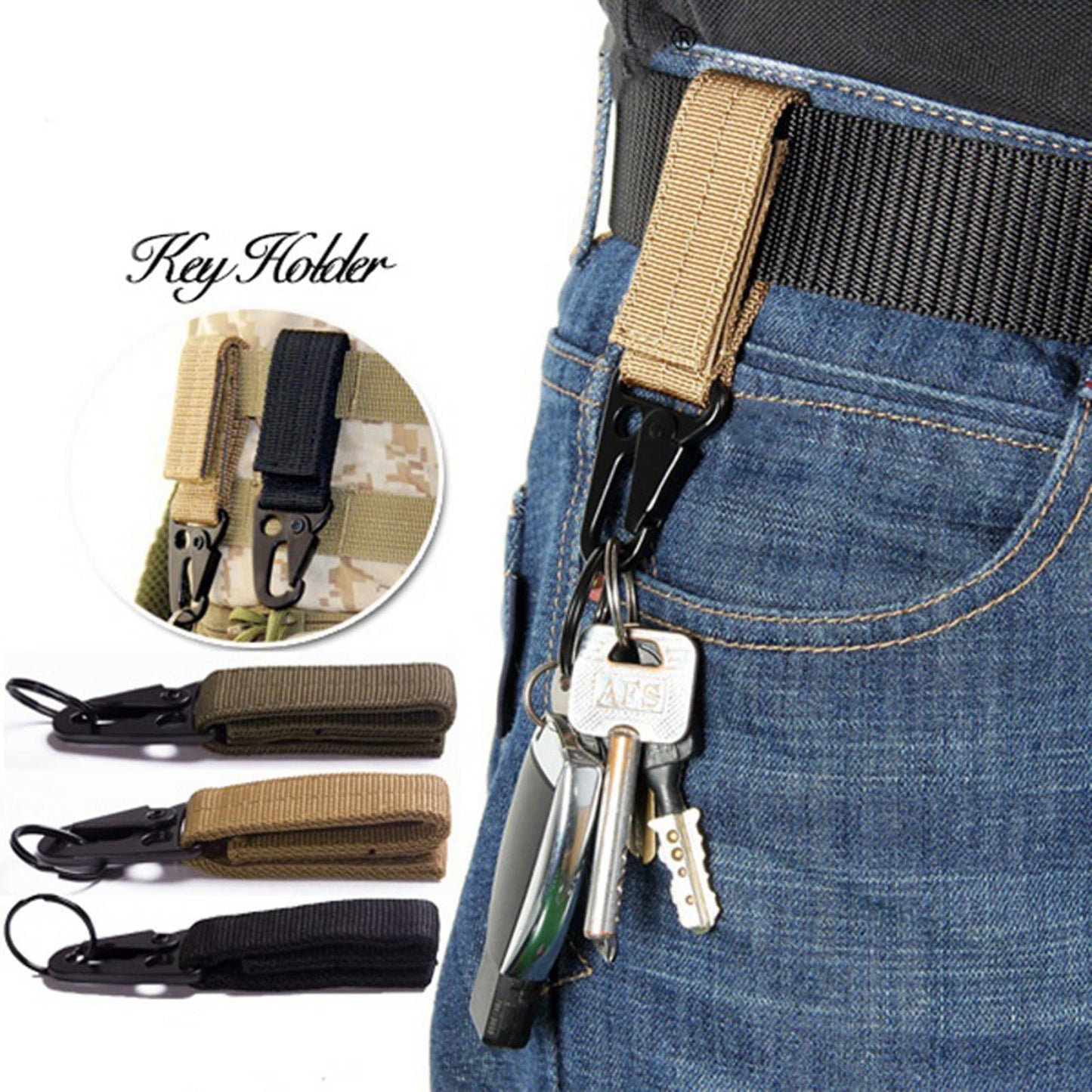 KICPUK Keychain Clips (3-Pack) Outdoor Heavy Duty Grade Key Holder Straps with D-Ring Buckle for Backpack, Belt and Gear Attachment