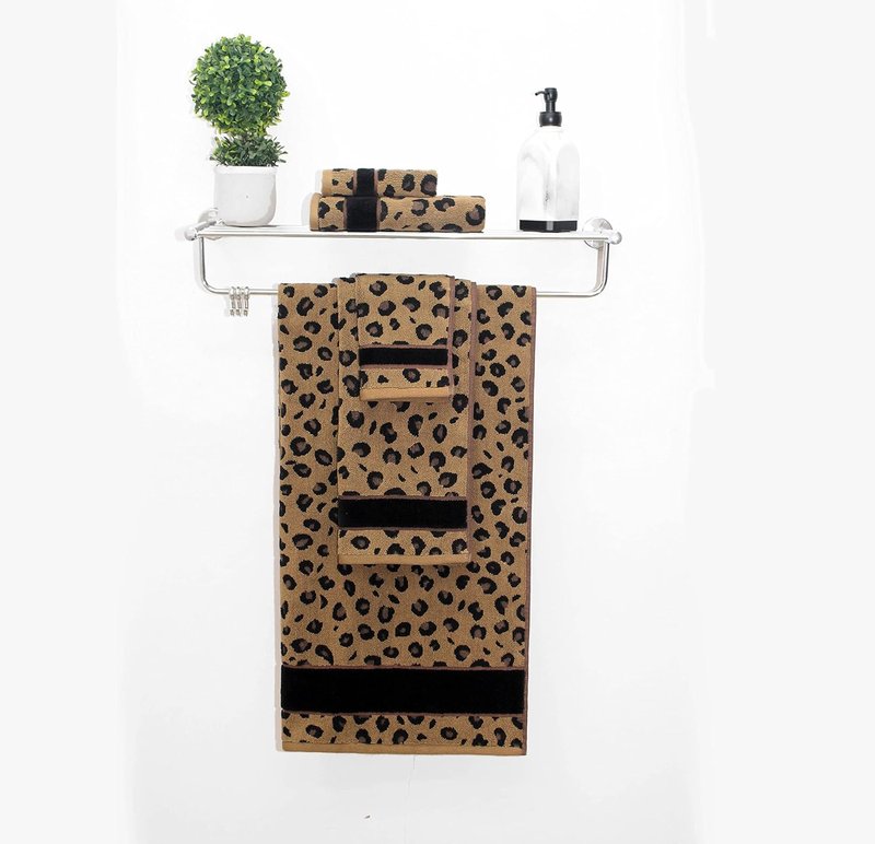 Cotton Craft 6-Piece Animal Print Towel Set | Soft 100% Cotton Jacquard Bath & Hand Towels